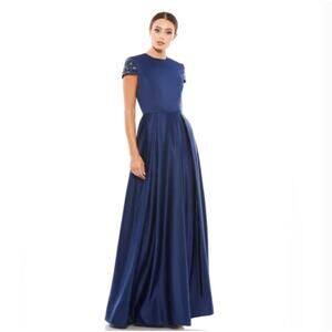 MAC DUGGAL 25947 Navy Blue Elegant Hand Beaded Cap Sleeve A-Line Gown Size 14